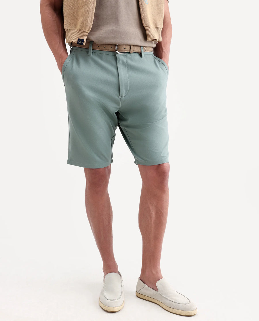 Rare Rabbit Men's Drivo-Ss26 Dusky Green Polyester Blend Fabric Regular Fit Plain Shorts