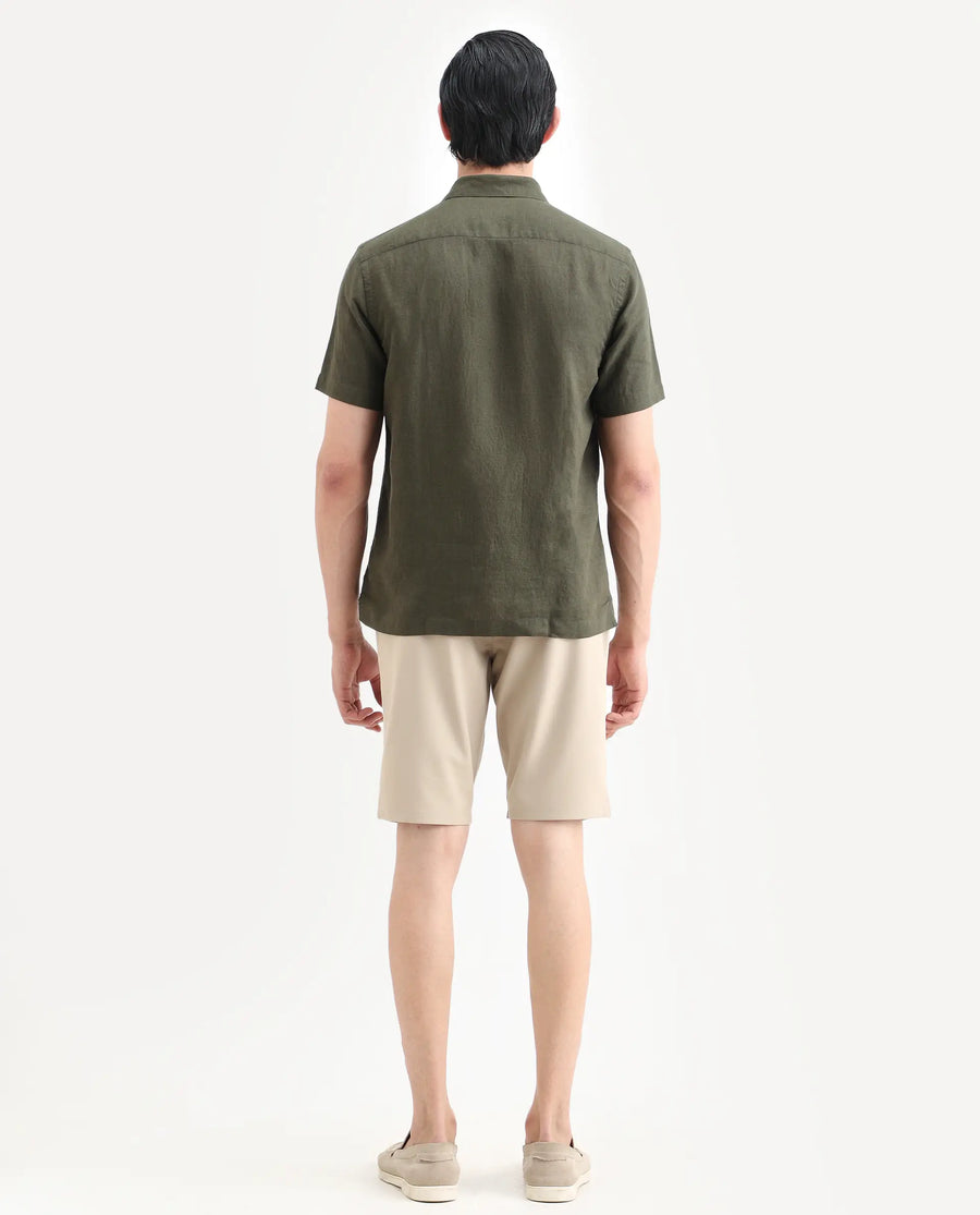 Rare Rabbit Men's Drivo-Ss26 Light Khaki Polyester Blend Fabric Regular Fit Plain Shorts