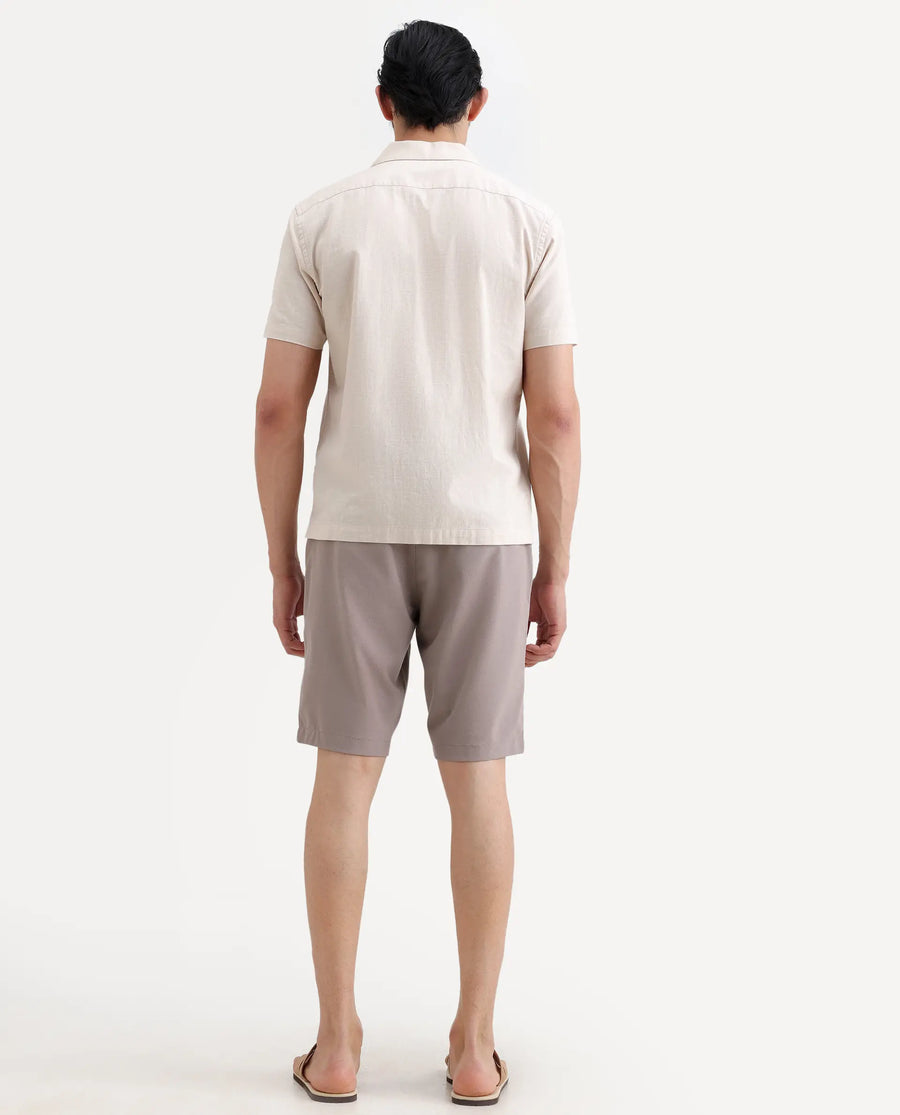 Rare Rabbit Men's Drivo-Ss26 Dusky Peach Polyester Blend Fabric Regular Fit Plain Shorts