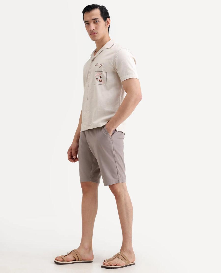Rare Rabbit Men's Drivo-Ss26 Dusky Peach Polyester Blend Fabric Regular Fit Plain Shorts