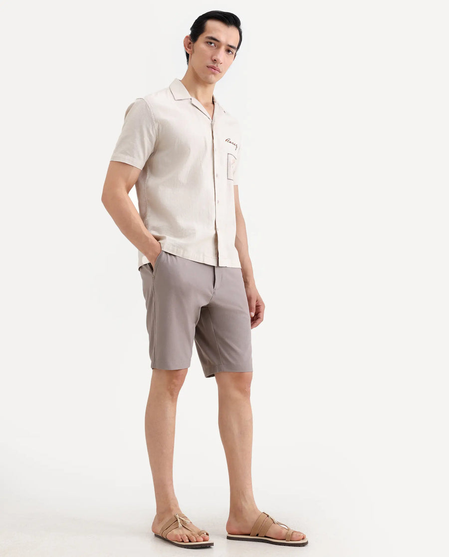 Rare Rabbit Men's Drivo-Ss26 Dusky Peach Polyester Blend Fabric Regular Fit Plain Shorts