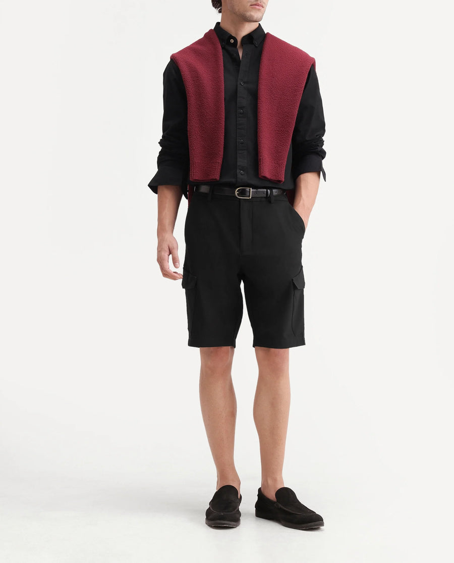 Rare Rabbit Men's Tripco-Ss26 Black Polyester Blend Fabric Relaxed Fit Plain Shorts