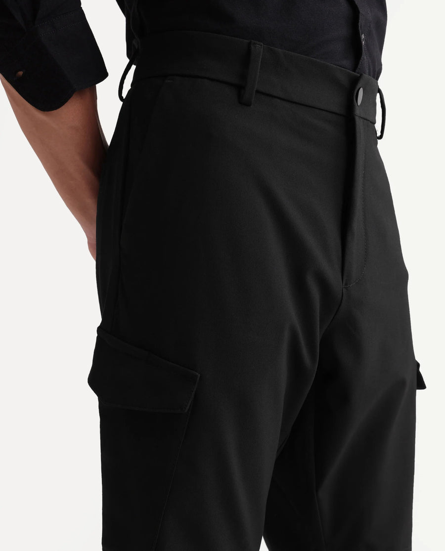 Rare Rabbit Men's Tripco-Ss26 Black Polyester Blend Fabric Relaxed Fit Plain Shorts