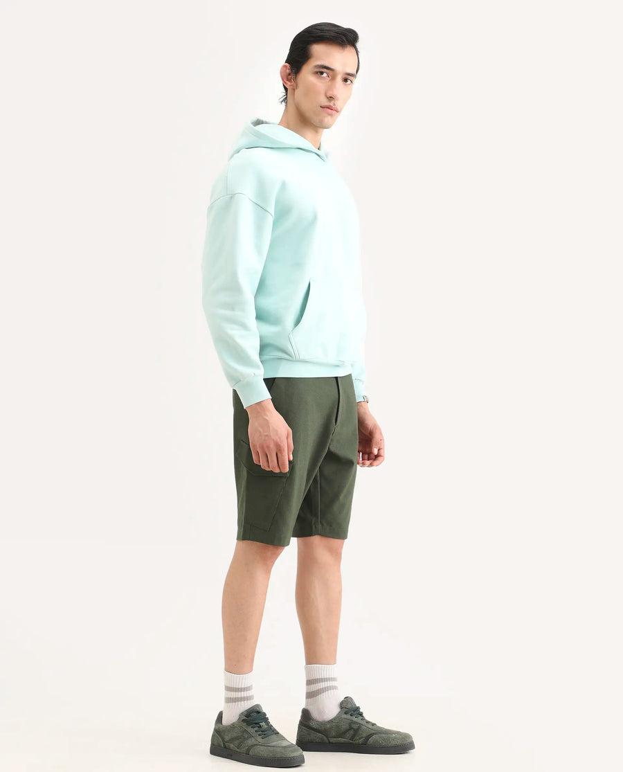 Rare Rabbit Men's Tripco-Ss26 Dark Olive Polyester Blend Fabric Relaxed Fit Plain Shorts