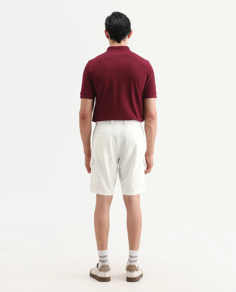 Rare Rabbit Men's Tripco-Ss26 White Polyester Blend Fabric Relaxed Fit Plain Shorts