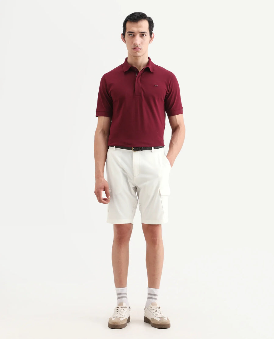 Rare Rabbit Men's Tripco-Ss26 White Polyester Blend Fabric Relaxed Fit Plain Shorts