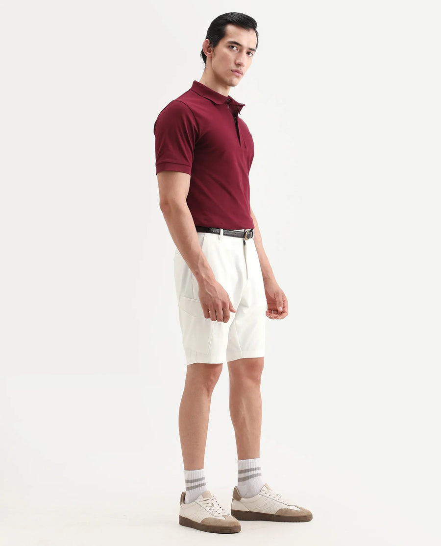 Rare Rabbit Men's Tripco-Ss26 White Polyester Blend Fabric Relaxed Fit Plain Shorts