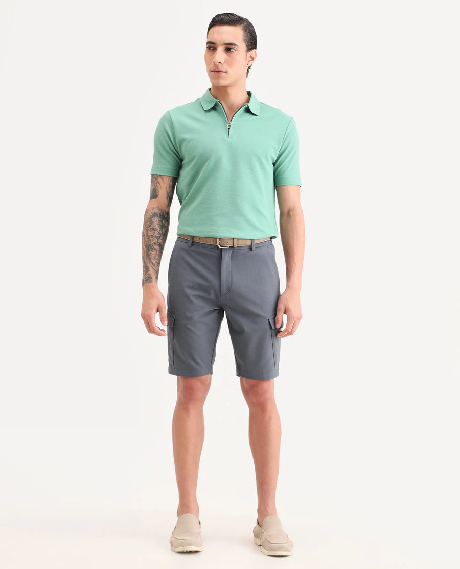 Rare Rabbit Men's Tripco-Ss26 Dusky Blue Polyester Blend Fabric Relaxed Fit Plain Shorts