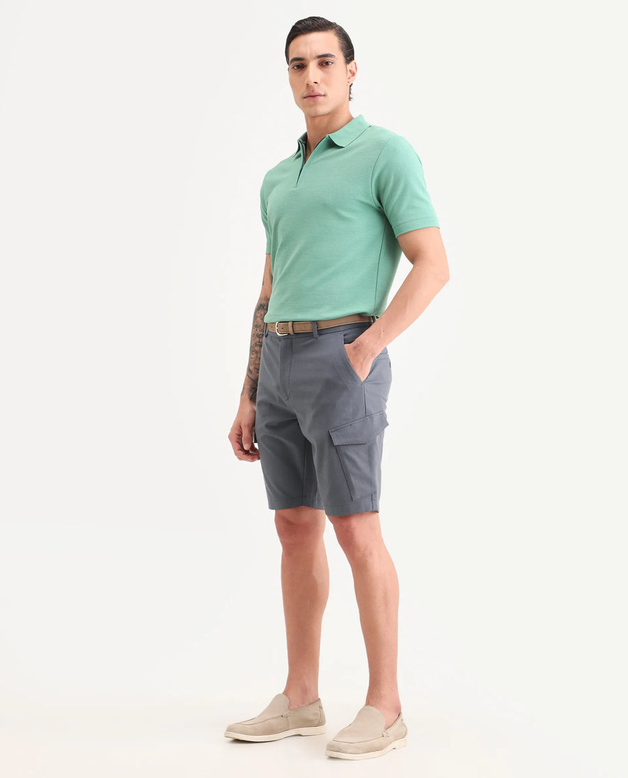 Rare Rabbit Men's Tripco-Ss26 Dusky Blue Polyester Blend Fabric Relaxed Fit Plain Shorts
