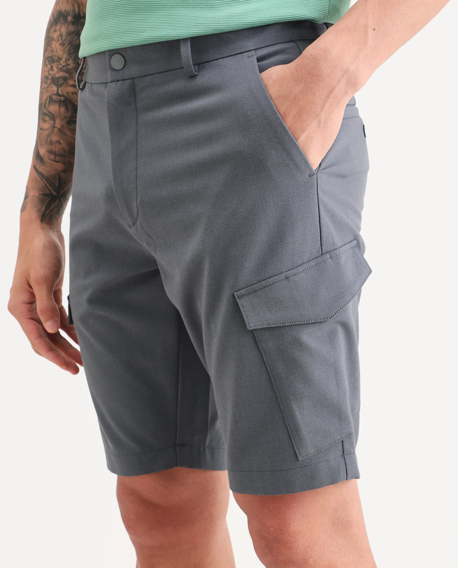 Rare Rabbit Men's Tripco-Ss26 Dusky Blue Polyester Blend Fabric Relaxed Fit Plain Shorts