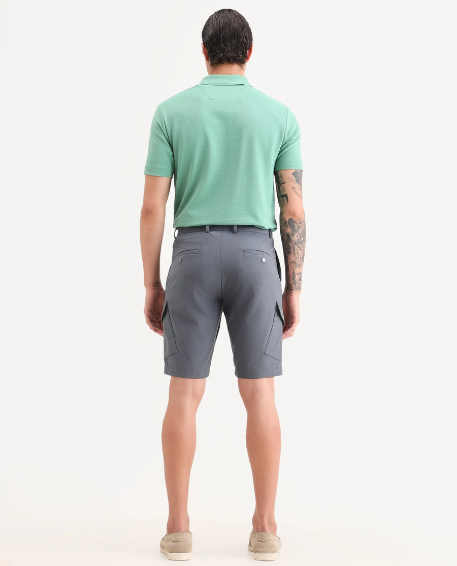 Rare Rabbit Men's Tripco-Ss26 Dusky Blue Polyester Blend Fabric Relaxed Fit Plain Shorts