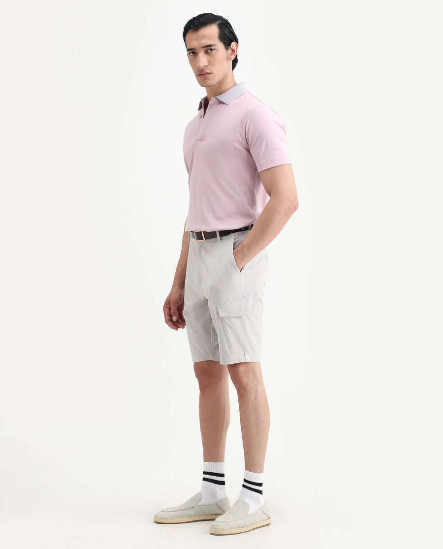 Rare Rabbit Men's Tripco-Ss26 Light Beige Polyester Blend Fabric Relaxed Fit Plain Shorts