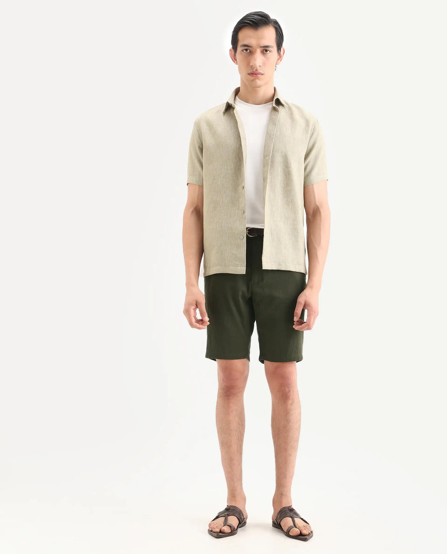Rare Rabbit Men's Pinto-Ss26 Light Olive Cotton Fabric Drawstring Relaxed Fit Plain Shorts