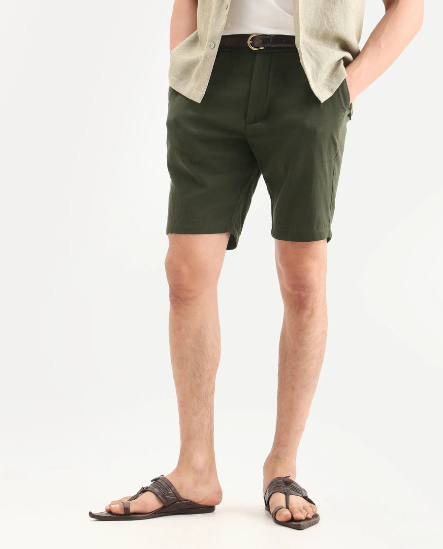 Rare Rabbit Men's Pinto-Ss26 Light Olive Cotton Fabric Drawstring Relaxed Fit Plain Shorts