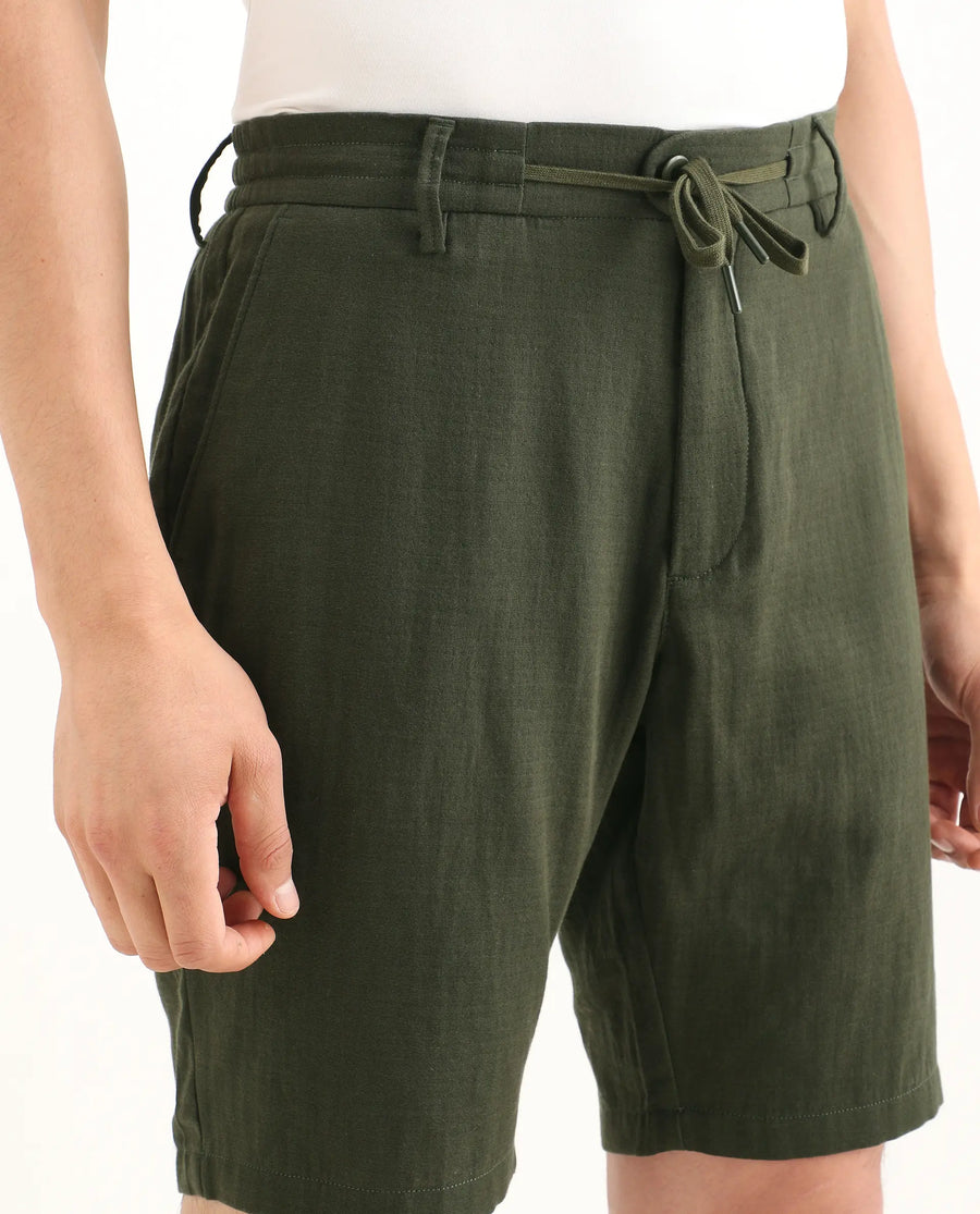 Rare Rabbit Men's Pinto-Ss26 Light Olive Cotton Fabric Drawstring Relaxed Fit Plain Shorts
