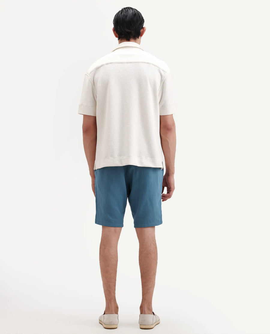 Rare Rabbit Men's Pinto-Ss26 Dusky Blue Cotton Fabric Drawstring Relaxed Fit Plain Shorts