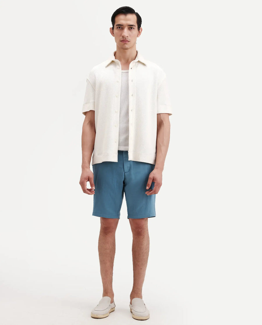 Rare Rabbit Men's Pinto-Ss26 Dusky Blue Cotton Fabric Drawstring Relaxed Fit Plain Shorts