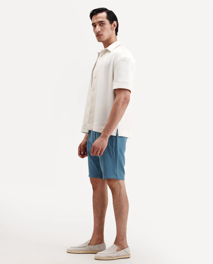 Rare Rabbit Men's Pinto-Ss26 Dusky Blue Cotton Fabric Drawstring Relaxed Fit Plain Shorts