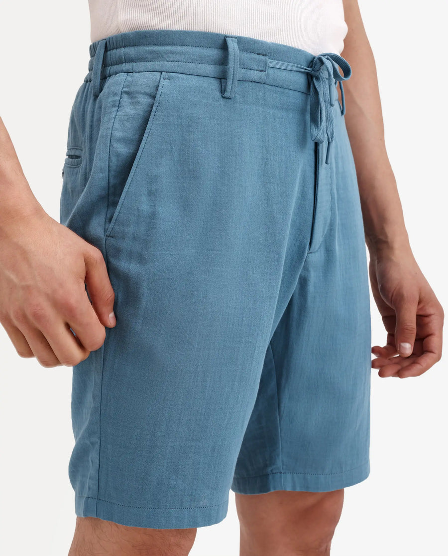 Rare Rabbit Men's Pinto-Ss26 Dusky Blue Cotton Fabric Drawstring Relaxed Fit Plain Shorts
