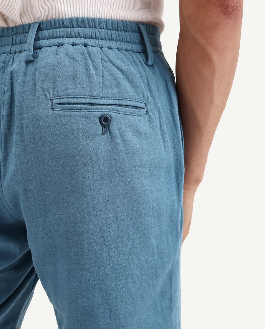 Rare Rabbit Men's Pinto-Ss26 Dusky Blue Cotton Fabric Drawstring Relaxed Fit Plain Shorts