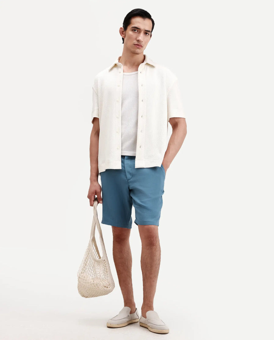 Rare Rabbit Men's Pinto-Ss26 Dusky Blue Cotton Fabric Drawstring Relaxed Fit Plain Shorts