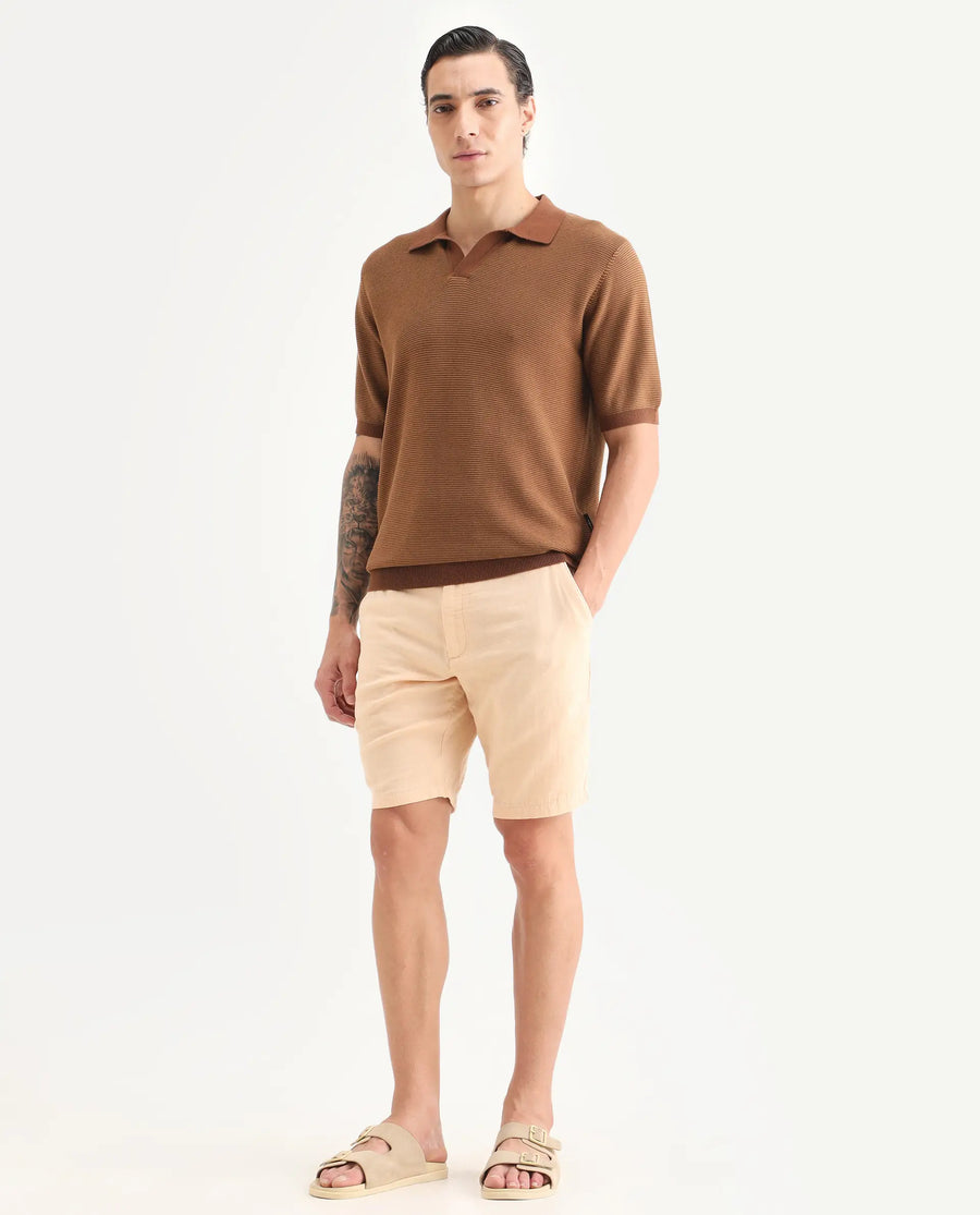 Rare Rabbit Men's Pinto-Ss26 Pastel Yellow Cotton Fabric Drawstring Relaxed Fit Plain Shorts