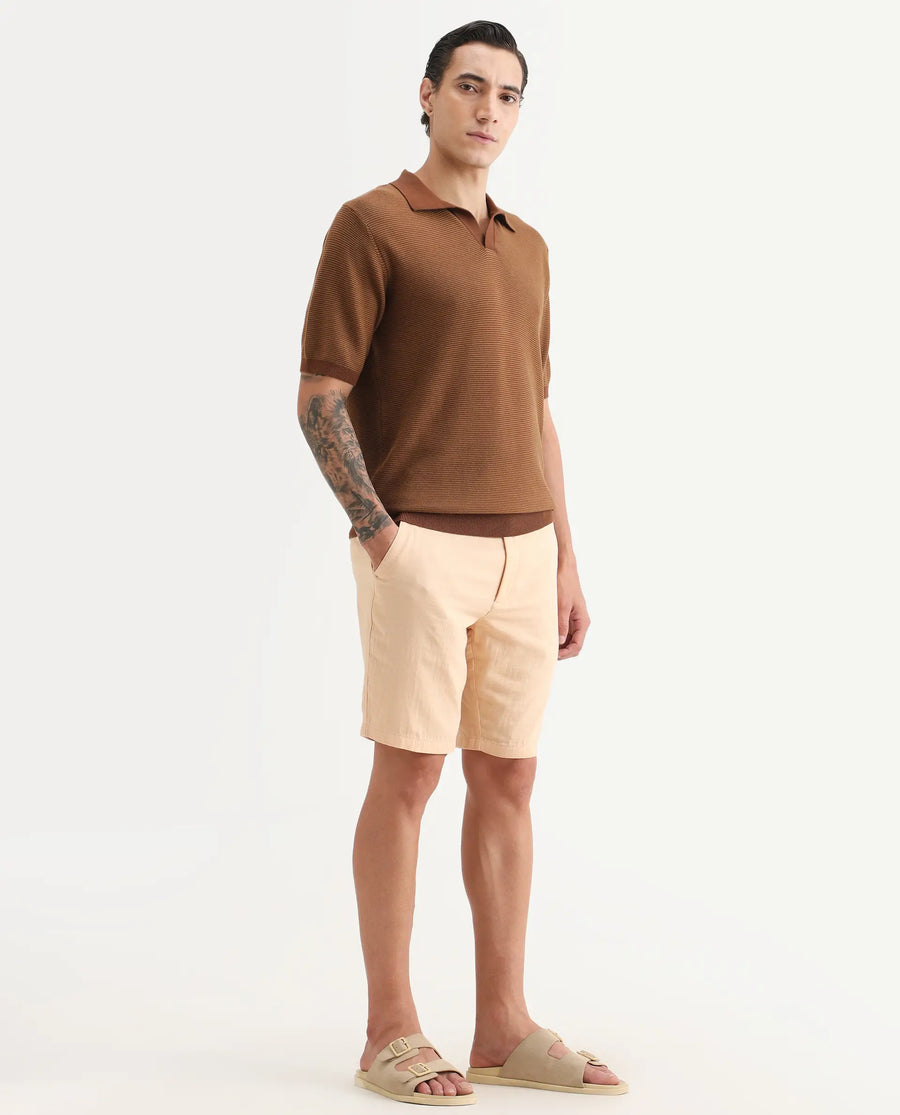 Rare Rabbit Men's Pinto-Ss26 Pastel Yellow Cotton Fabric Drawstring Relaxed Fit Plain Shorts