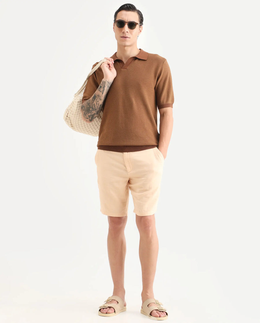 Rare Rabbit Men's Pinto-Ss26 Pastel Yellow Cotton Fabric Drawstring Relaxed Fit Plain Shorts