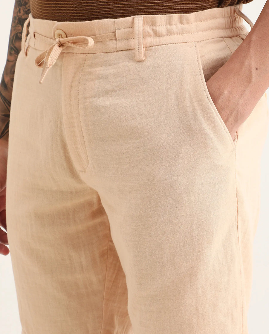 Rare Rabbit Men's Pinto-Ss26 Pastel Yellow Cotton Fabric Drawstring Relaxed Fit Plain Shorts