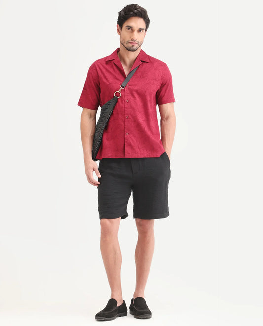 Rare Rabbit Men's Veon-St Black Viscose Blend Fabric Relaxed Fit Plain Shorts