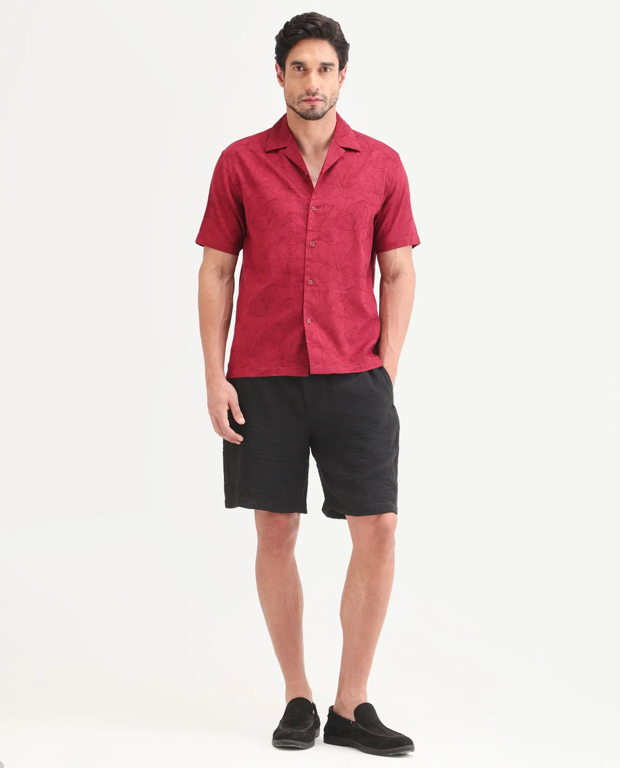 Rare Rabbit Men's Veon-St Black Viscose Blend Fabric Relaxed Fit Plain Shorts
