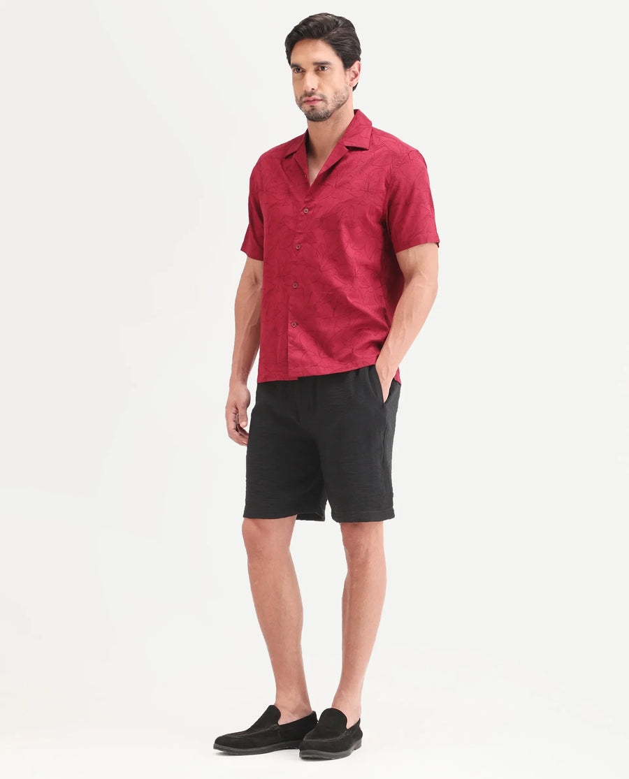 Rare Rabbit Men's Veon-St Black Viscose Blend Fabric Relaxed Fit Plain Shorts