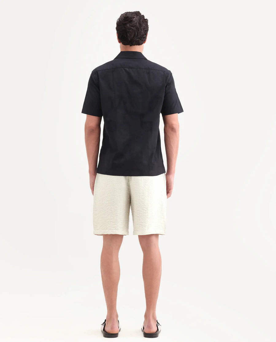 Rare Rabbit Men's Veon-St Off White Viscose Blend Fabric Relaxed Fit Plain Shorts