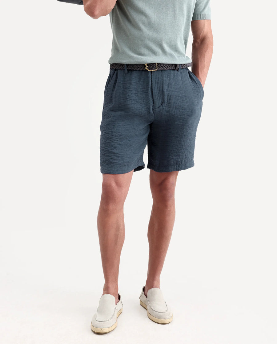 Rare Rabbit Men's Veon-St Dusky Blue Viscose Blend Fabric Relaxed Fit Plain Shorts