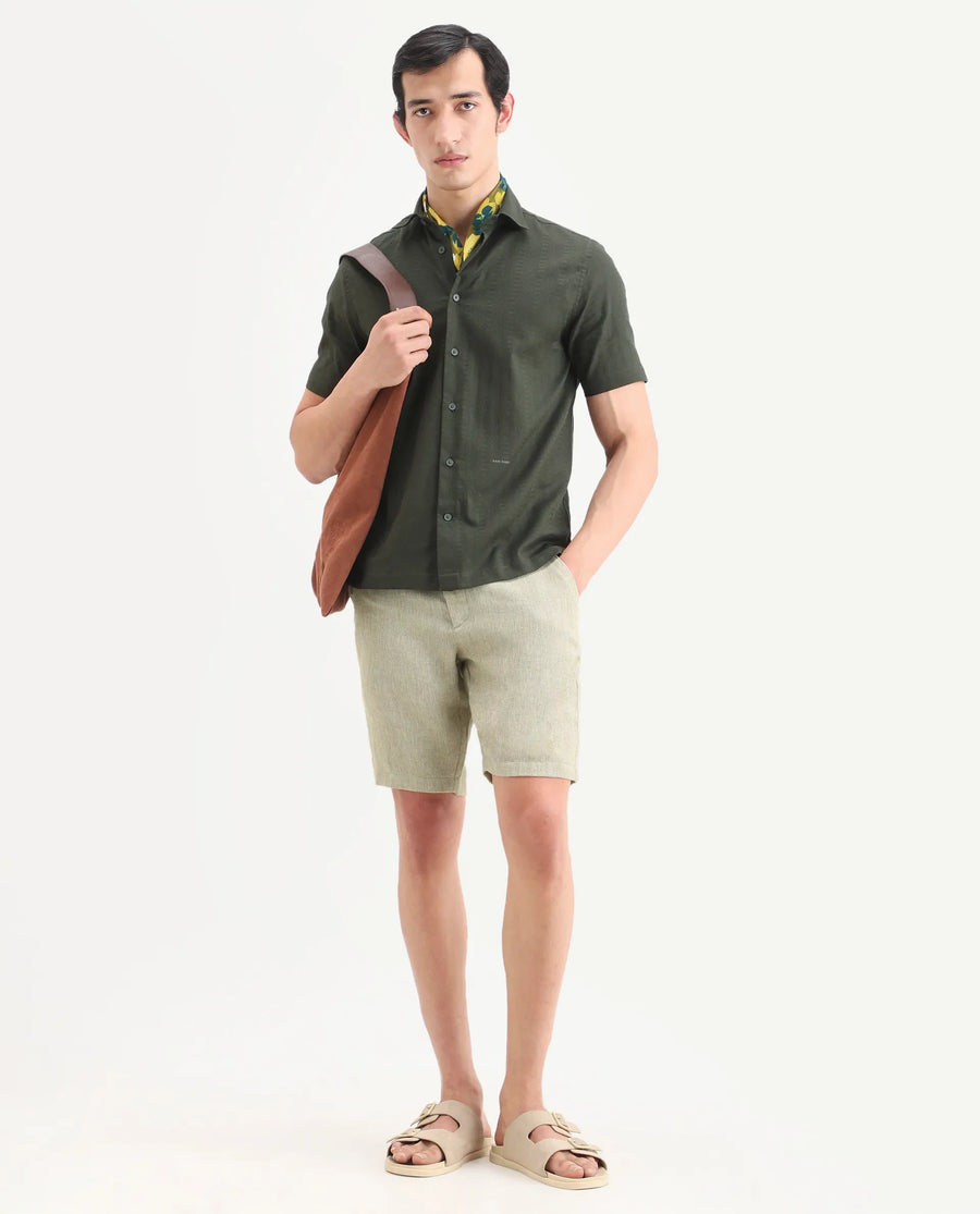 Rare Rabbit Men's Glet-B Flourscent Green Polyester Blend Fabric Regular Fit Textured Shorts