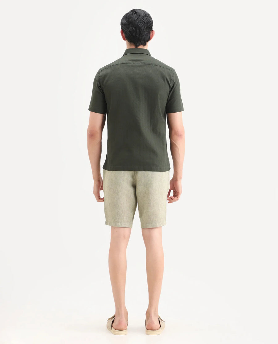 Rare Rabbit Men's Glet-B Flourscent Green Polyester Blend Fabric Regular Fit Textured Shorts