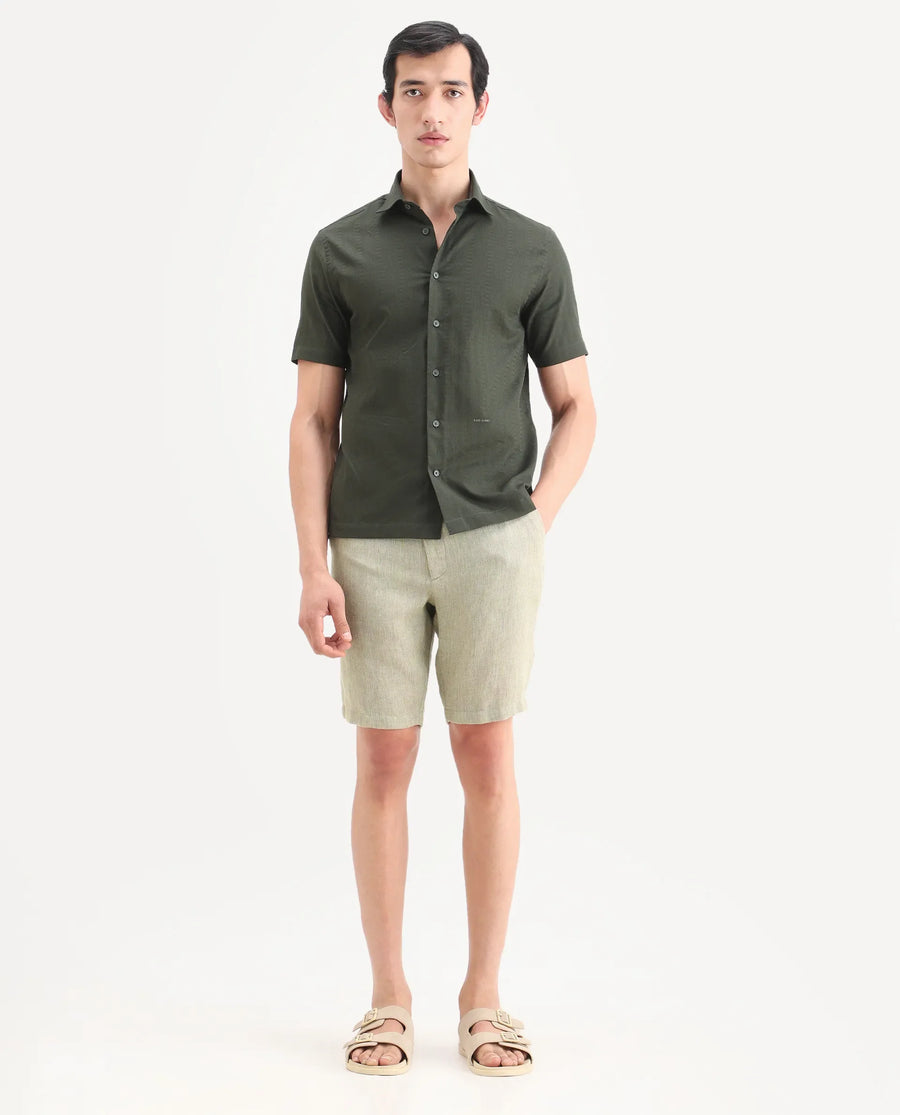 Rare Rabbit Men's Glet-B Flourscent Green Polyester Blend Fabric Regular Fit Textured Shorts