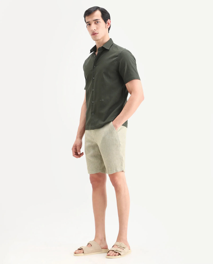 Rare Rabbit Men's Glet-B Flourscent Green Polyester Blend Fabric Regular Fit Textured Shorts