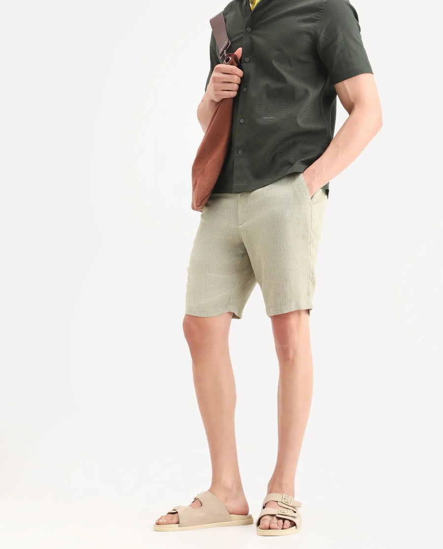 Rare Rabbit Men's Glet-B Flourscent Green Polyester Blend Fabric Regular Fit Textured Shorts