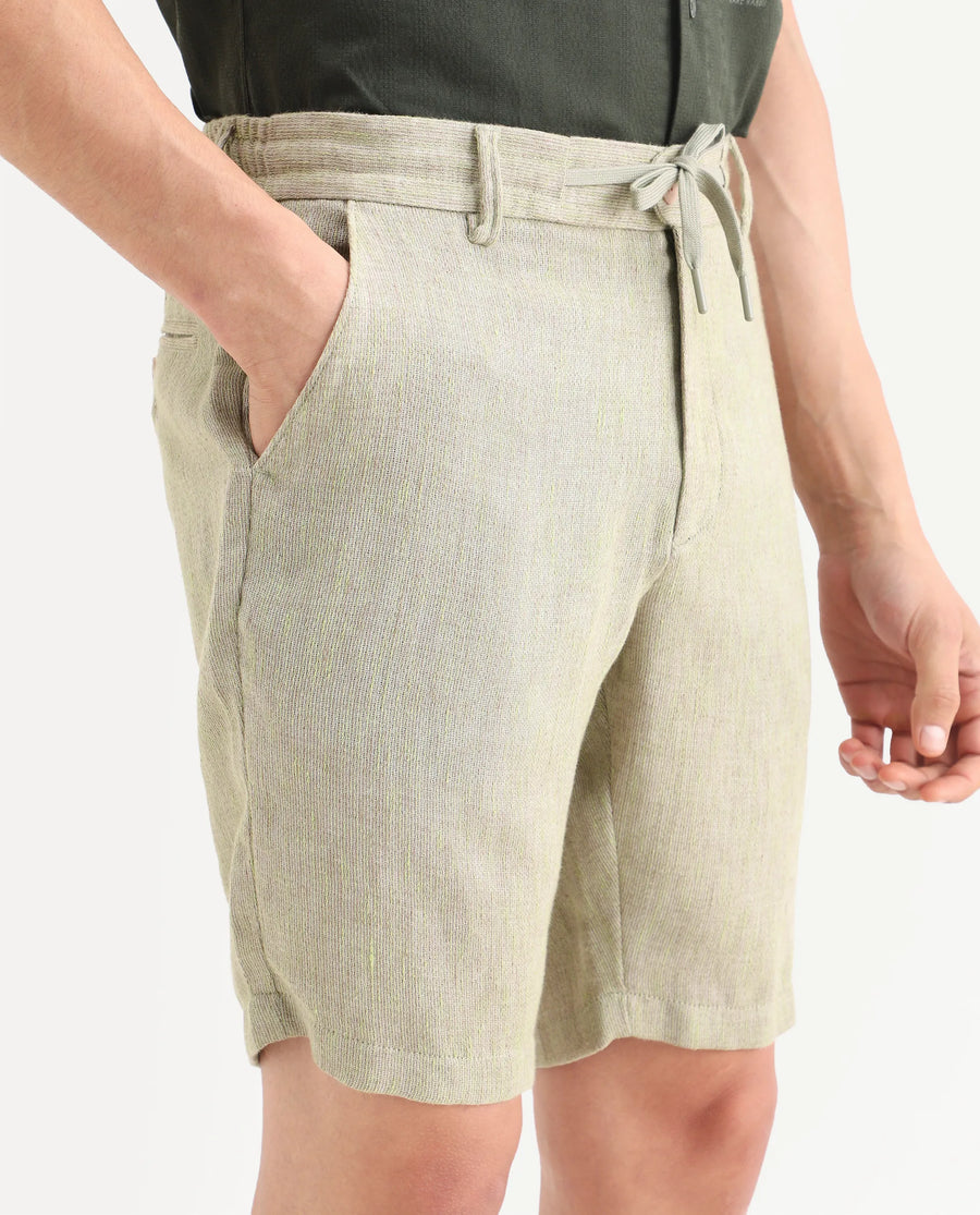 Rare Rabbit Men's Glet-B Flourscent Green Polyester Blend Fabric Regular Fit Textured Shorts