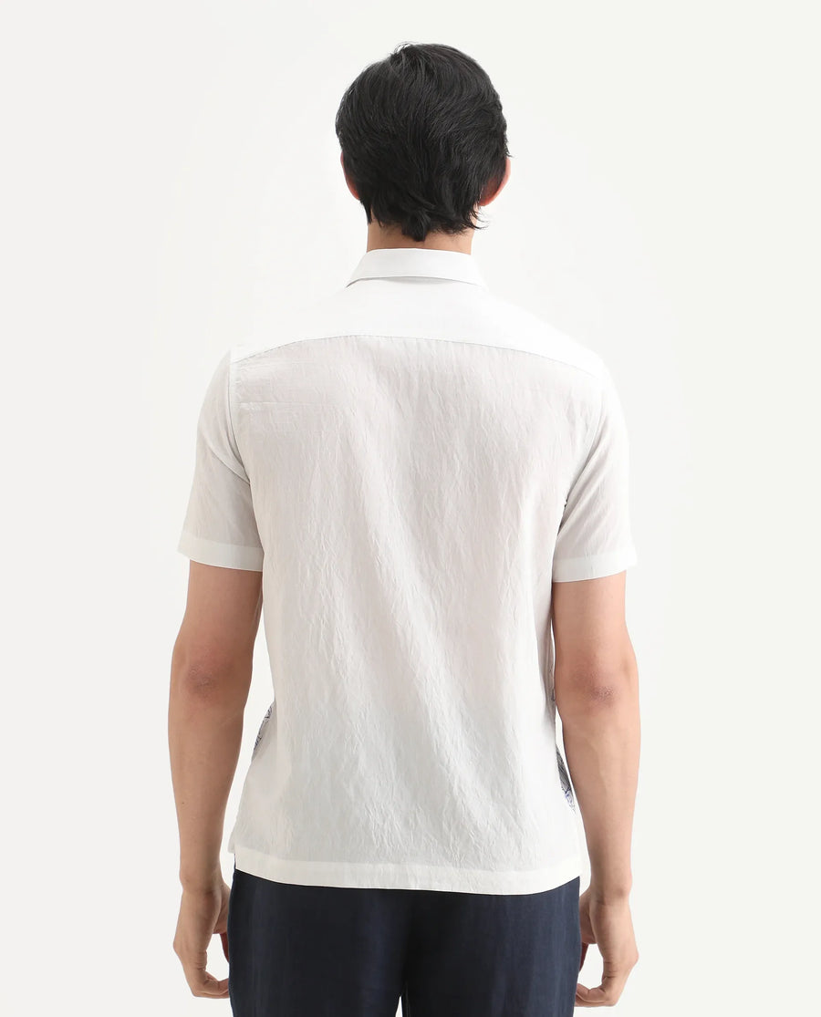 Rare Rabbit Men's Peine White Cotton Fabric Half Sleeve Spread Collar Regular Fit Graphic Print Shirt