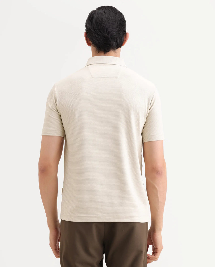 Rare Rabbit Men's Arp Light Beige Cotton Blend Fabric Half Sleeve Spread Collar Regular Fit Plain Polo
