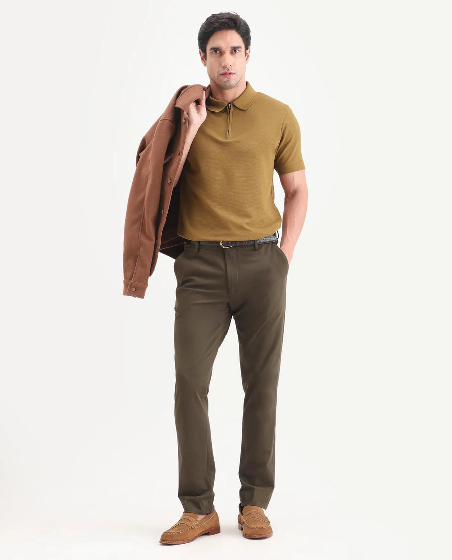 Rare Rabbit Men's Arp Dusky Mustard Cotton Blend Fabric Half Sleeve Spread Collar Regular Fit Plain Polo