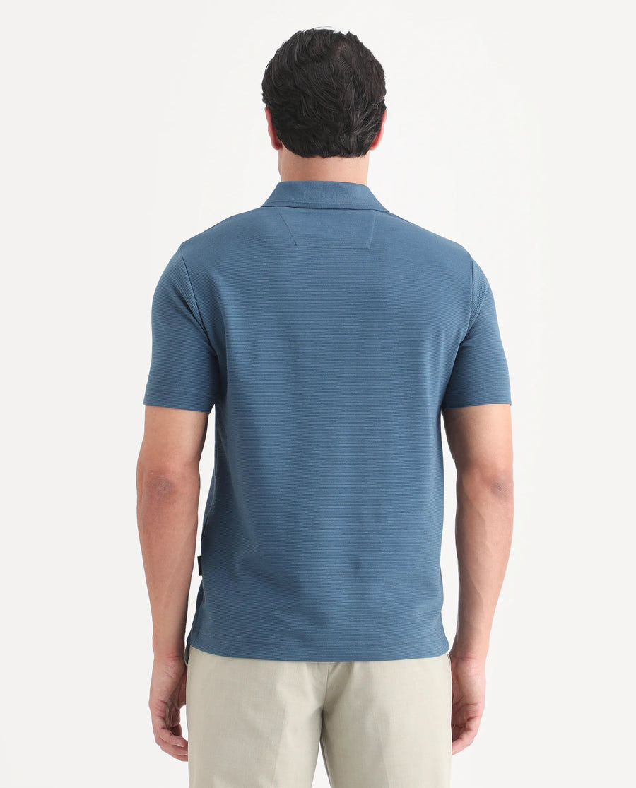 Rare Rabbit Men's Arp Dusky Teal Cotton Blend Fabric Half Sleeve Spread Collar Regular Fit Plain Polo