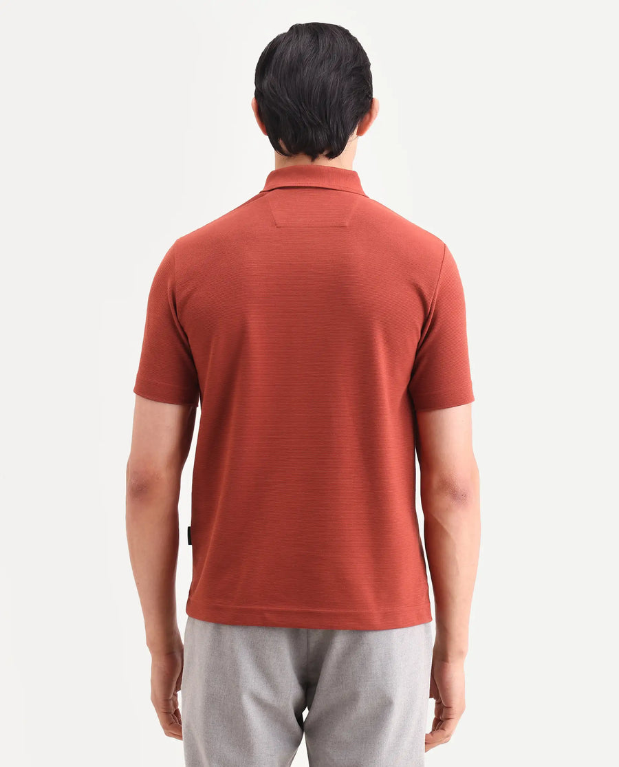 Rare Rabbit Men's Arp Rust Cotton Blend Fabric Half Sleeve Spread Collar Regular Fit Plain Polo