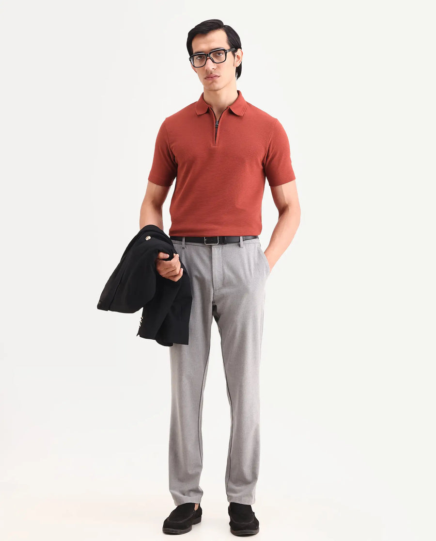 Rare Rabbit Men's Arp Rust Cotton Blend Fabric Half Sleeve Spread Collar Regular Fit Plain Polo