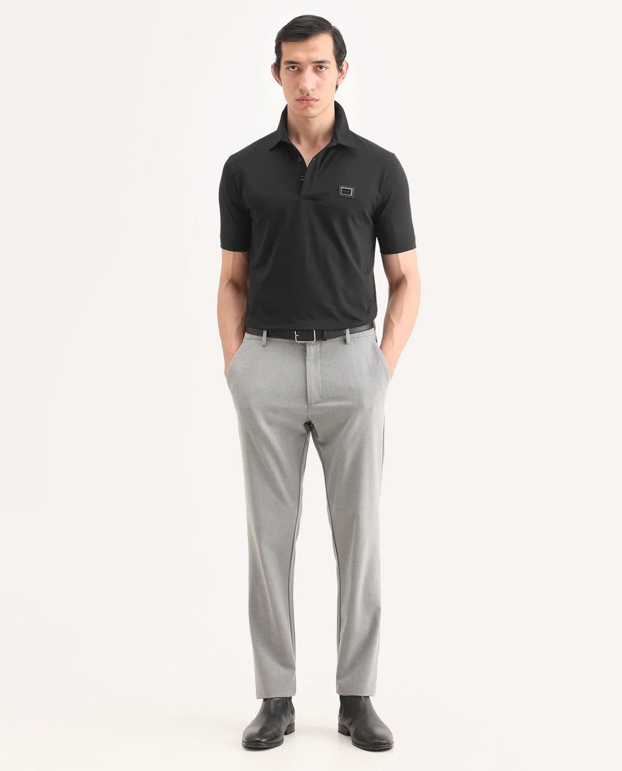 Rare Rabbit Men's Badger-S26 Black Cotton Blend Fabric Half Sleeve Spread Collar Regular Fit Plain Polo