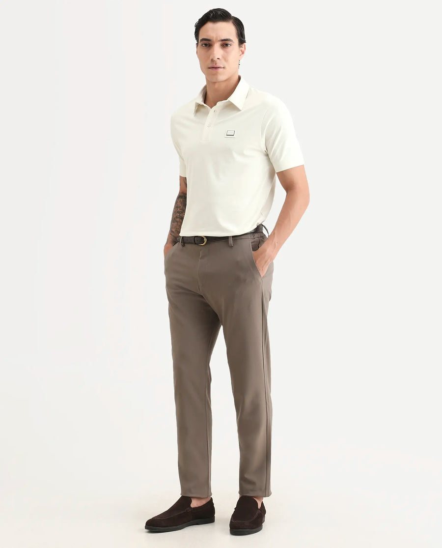 Rare Rabbit Men's Badger-S26 Off White Cotton Blend Fabric Half Sleeve Spread Collar Regular Fit Plain Polo