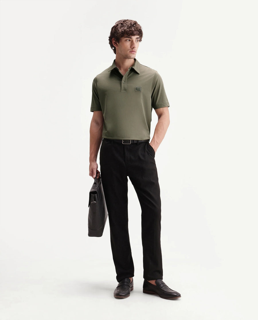 Rare Rabbit Men's Badger-S26 Dusky Olive Cotton Blend Fabric Half Sleeve Spread Collar Regular Fit Plain Polo