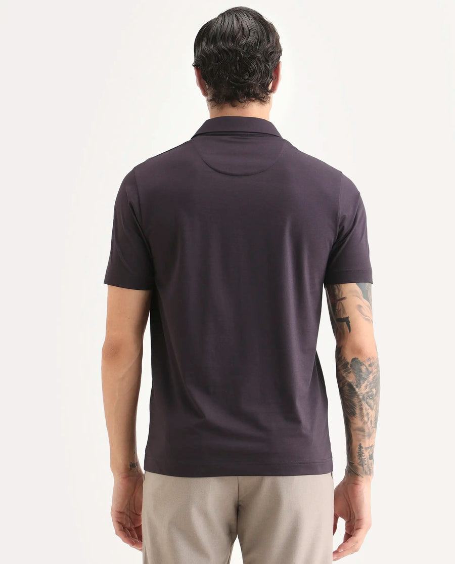 Rare Rabbit Men's Bage Flouroscent Purple Cotton Blend Fabric Half Sleeve Spread Collar Regular Fit Plain Polo